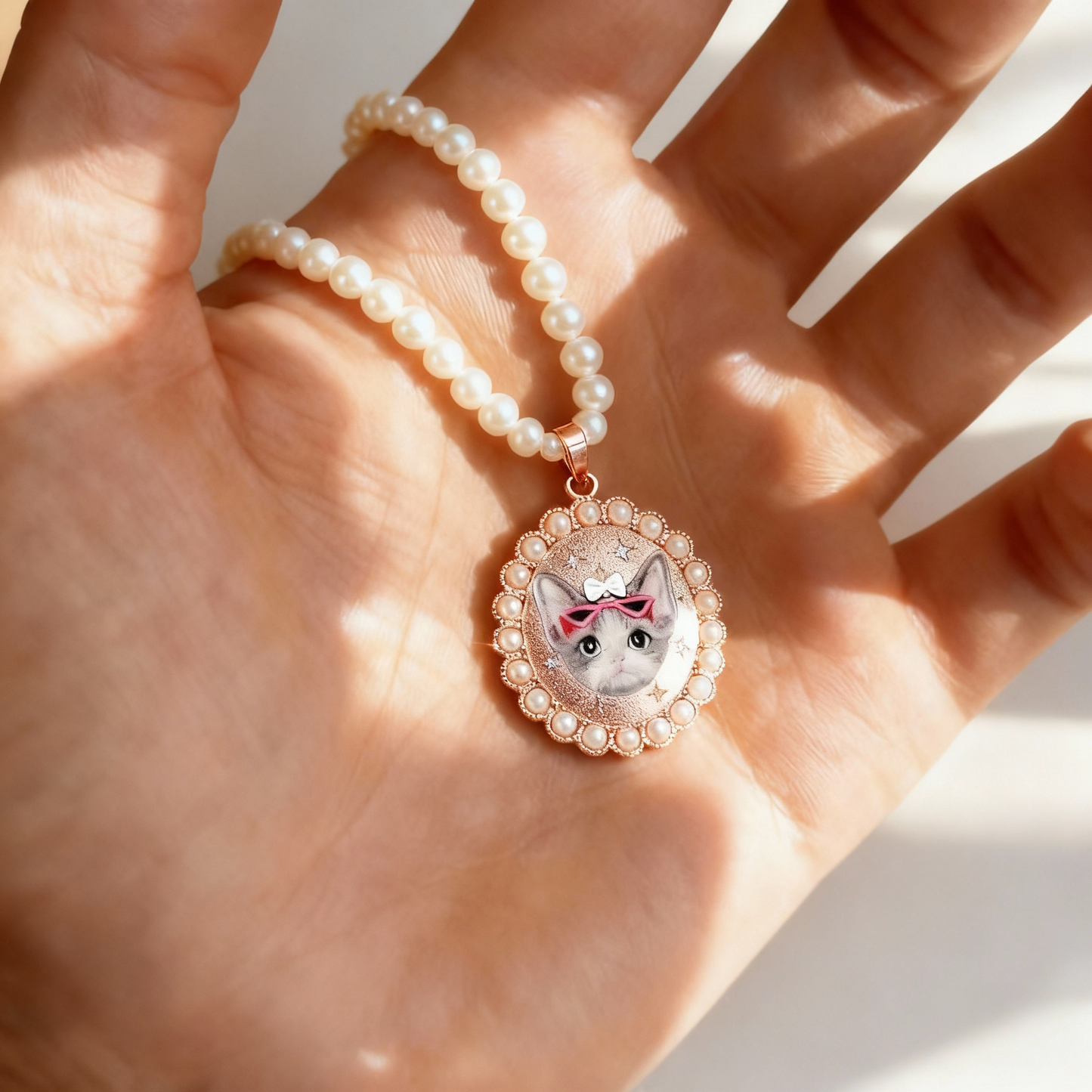 (Sterling Silver) The Pearl Halo Portrait Pendant