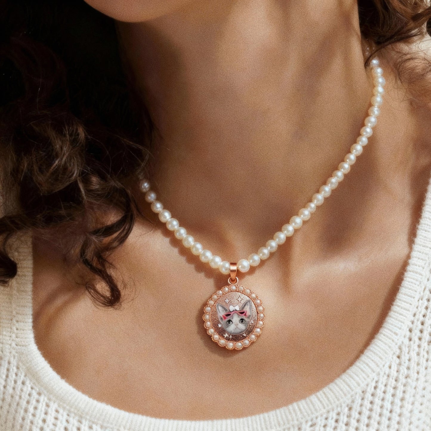 (Sterling Silver) The Pearl Halo Portrait Pendant